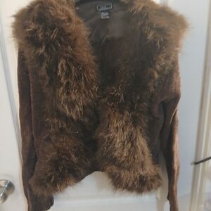 Brown Teddy Jacket with Plush Fur Trim